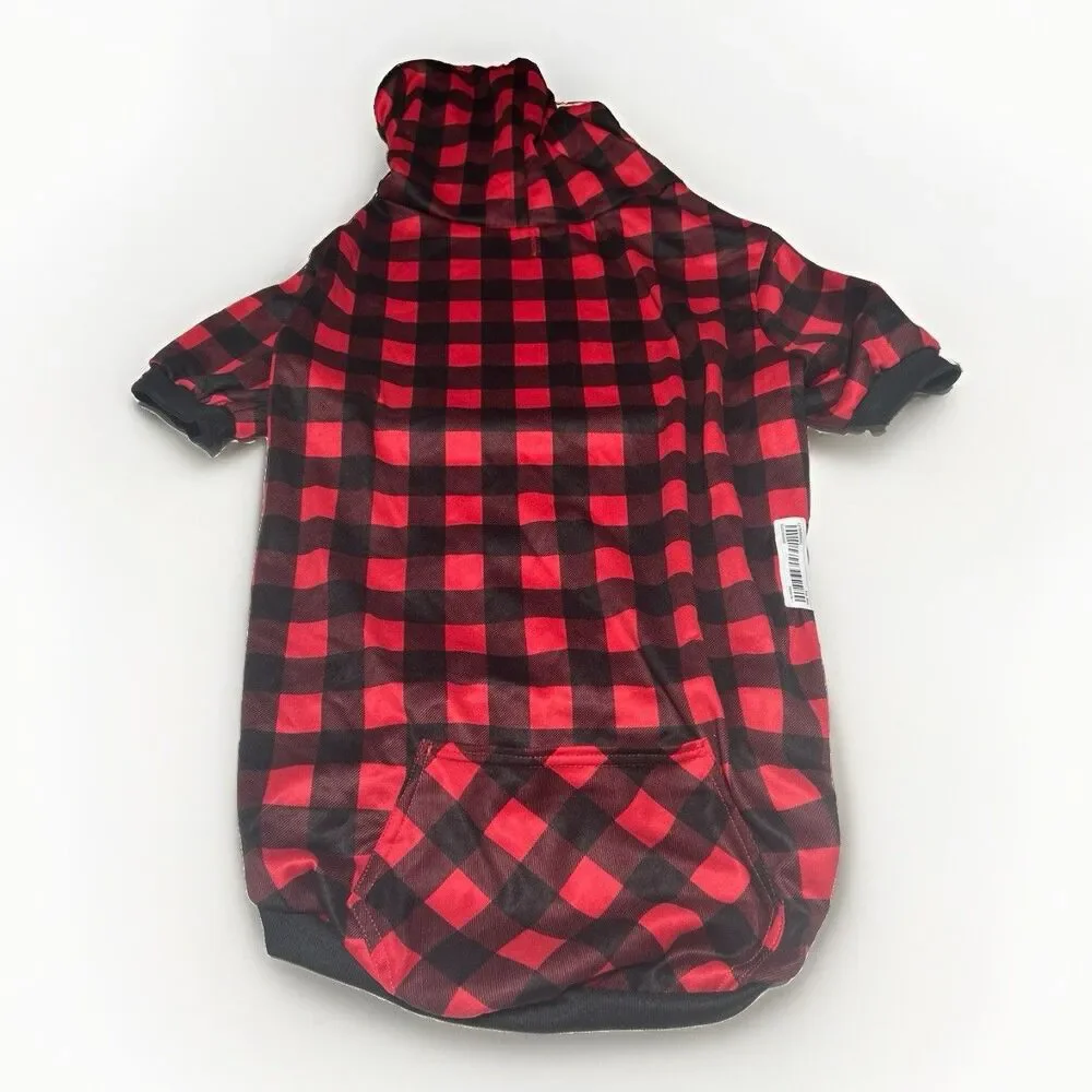 Red Black Plaid Dog Hoodie XXL Buffalo Pet Sweater Medium Large Dogs 45-70 LBS